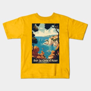 Sur La Cote d' Azur France, French Riviera, Vintage Travel Poster Kids T-Shirt